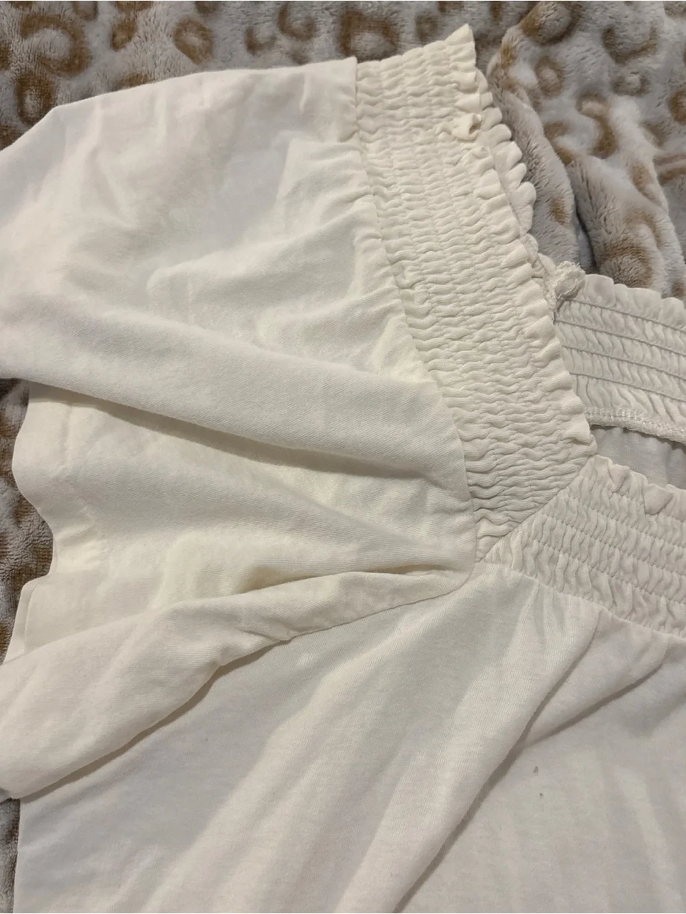 J. Crew Cream Smocked Square-Neck Top
